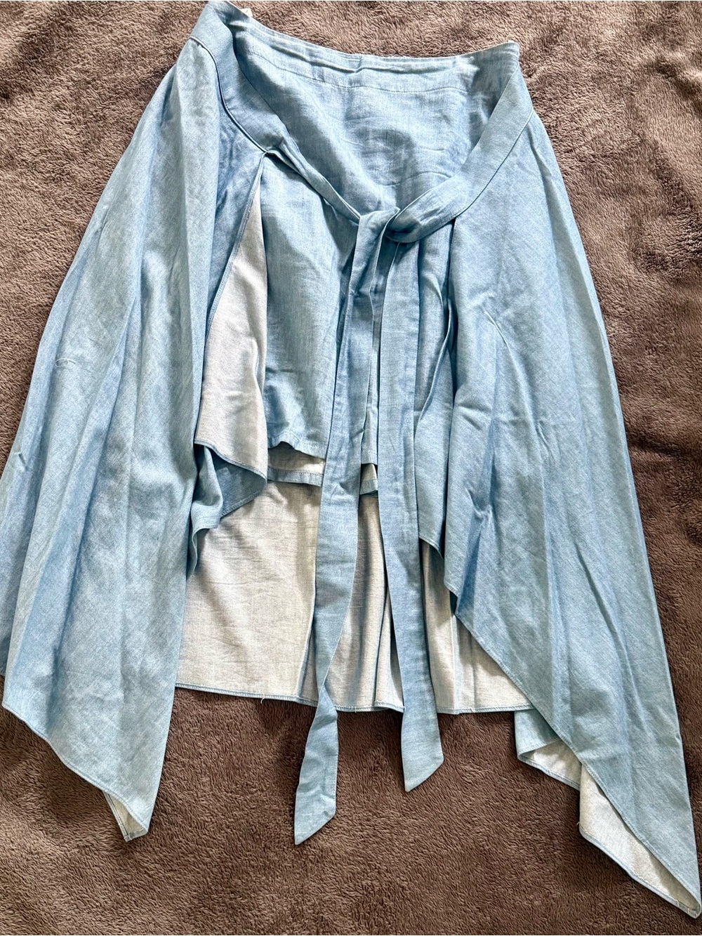 Light Blue Asymmetrical Wrap Skirt with Tie Front